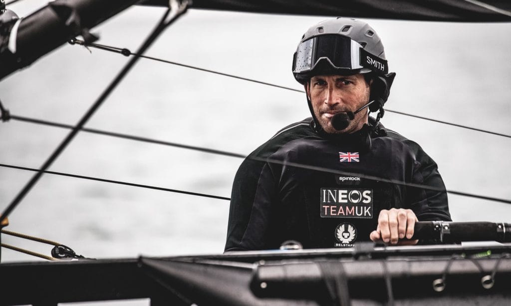 Ben Ainslie onboard wearing helmet. Fired by INEOS team in January 2025