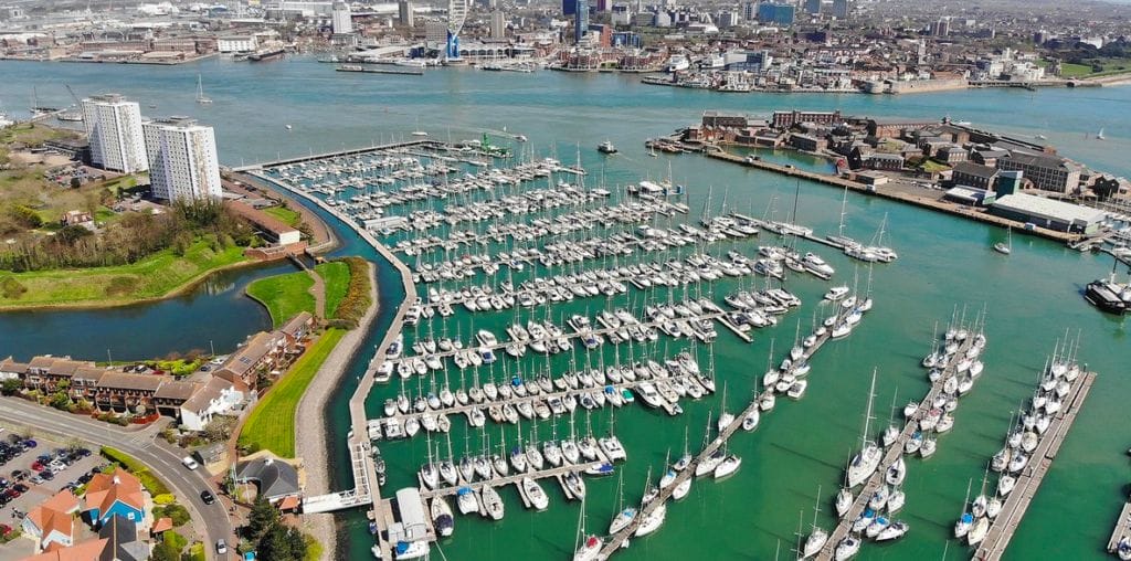 Aerial view of Haslar Marina where beyonder operates a boat membership / share club