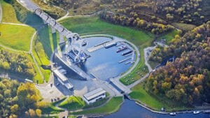 Flotilla-200-Aerial-view-of-The-Falkirk-Wheel-in-Autumn-c-Peter-Sandground