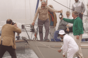 John Dean with the first berth holder at Haslar Marina