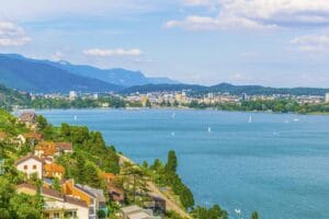 Cityscape-Of-Biel-bienne-Behind-Bielersee-In-Switzerland