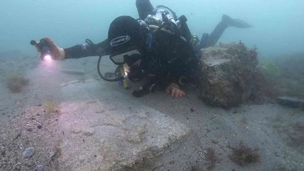 Diver viewing oldest shipwreck in English waters