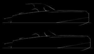 Schematic drawing of the side profiles of two day cruiser boats.