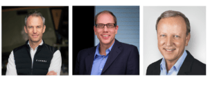 Three headshots side-by-side of men smiling to the camera.