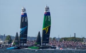 Two large foiling catamarans Sail Grand Prix