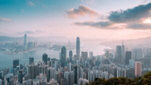 Hong King skyline with its of tall. buildings