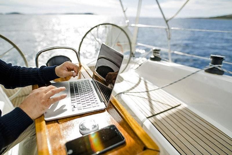 Computer on boat deck