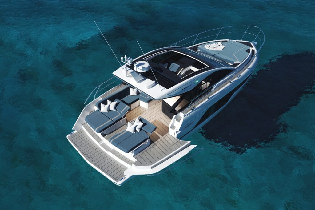 Fairline Targo 40 birdseye shot motorboat