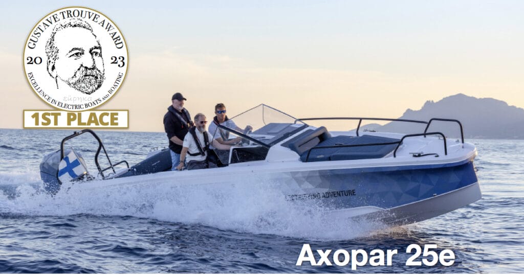 Axopar 25e, winner of ‘production electric boat up to 8m’ at the 2023 Gussies.