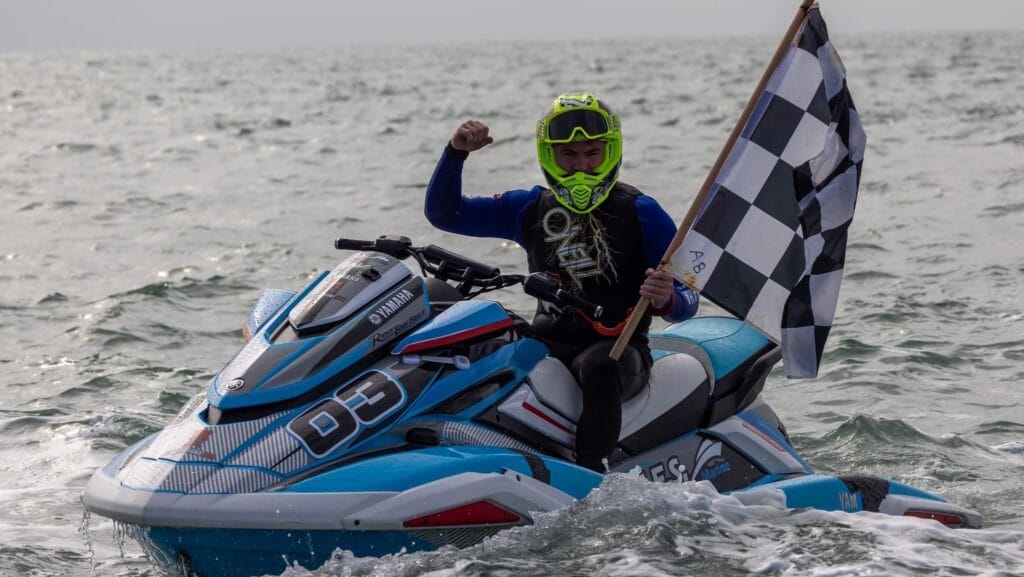 Yamaha Marine waverunner with chequered flag