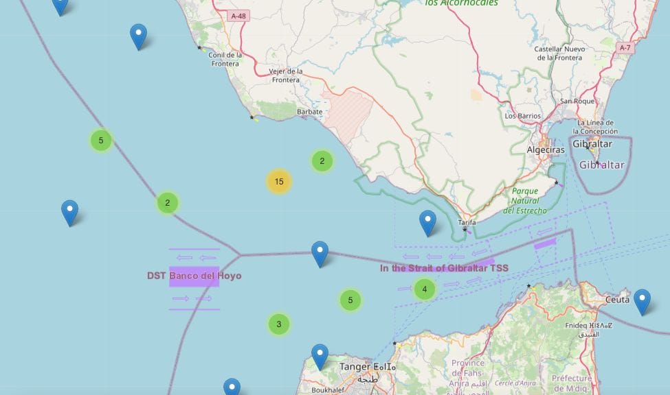 map showing where orca attacks have taken place off Iberian coastline