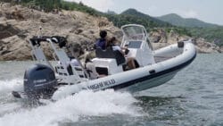 White Highfield RIB boat on the water