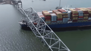 Baltimore Bridge Collapse_ An aerial view of the ship that hit the Key Bridge