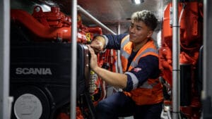 Engineering apprentice Ralphy Whiffen working at the RNLI All-Weather Lifeboat Centre (ALC). Shot for Lifeboat magazine Summer 2022.