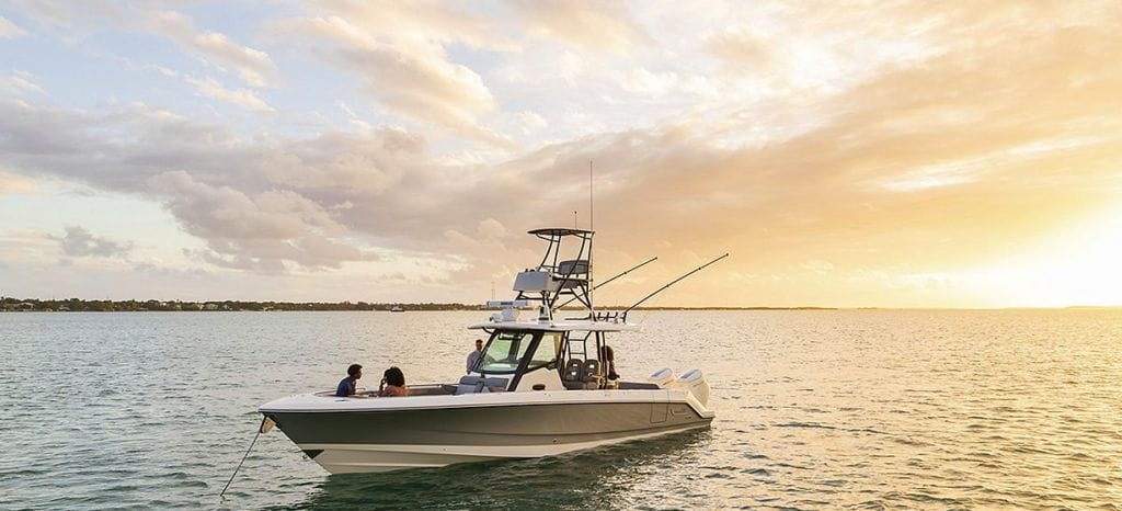 A Boston Whaler boat on a calm sea, the company reported exceptional retail at boat shows (strong sales) for 2024