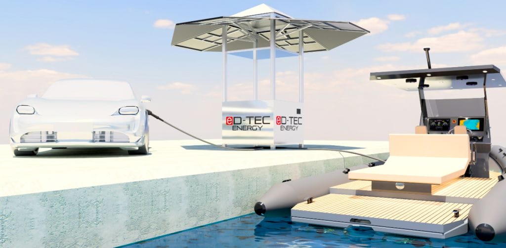 Drawing of electric charging point shared between a car and a boat