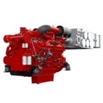 A red and white engine known as Cummins' new QSK38 Stage V power solution
