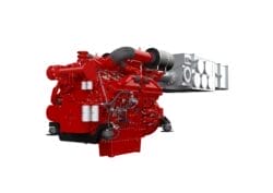 A red and white engine known as Cummins' new QSK38 Stage V power solution