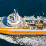 Kirkella the yellow fishing trawler which holed Shovette the tug
