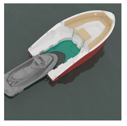 overhead diagram of how jet ski fits into hull to power boat