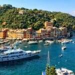 Yachts docked in Portofino.