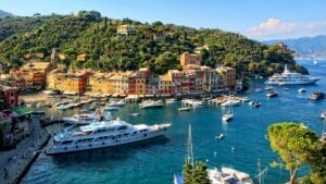 Yachts docked in Portofino.