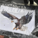Package of cocaine wrapped with cellophane covering image of bald eagle