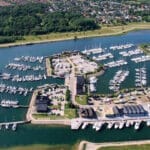 birds eye view of marina in Denmark