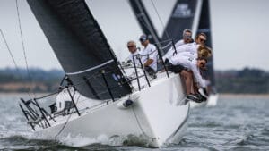 Men sailing on a J class yacht