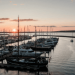 UK marina at sunset