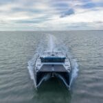 A catamaran on the open ocean