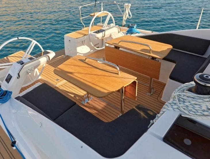 Seating area on back of Elan boat