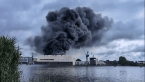 Fire at Lürssen shipyard in July 2024.