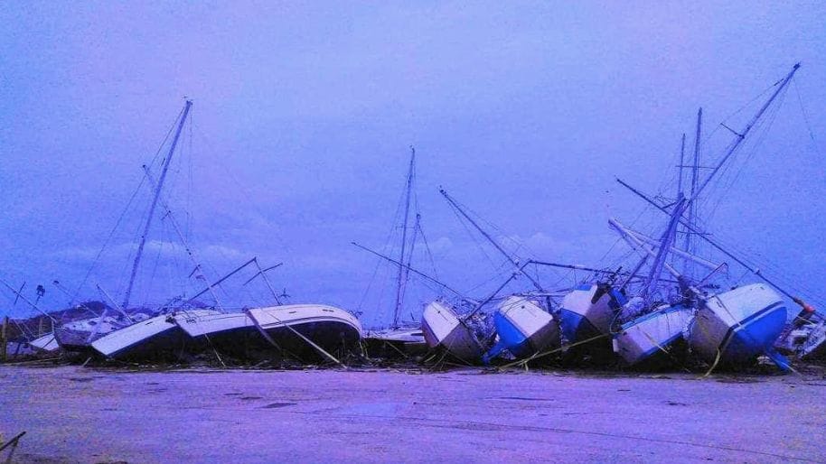 Boats piled on top of one another by Hurricane Beryl