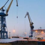 'Isle of Inishmore' and 'Jonathan Swift' in Belfast. The Irish Ferries operated vessels 'Jonathan Swift' and 'Isle of Inishmore', seen here in dry dock at Harland and Wolff in Belfast.