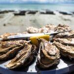 Plate of oysters on the seafront.