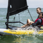 Two sailors onboard Tiwal inflatable sailboat / dinghy