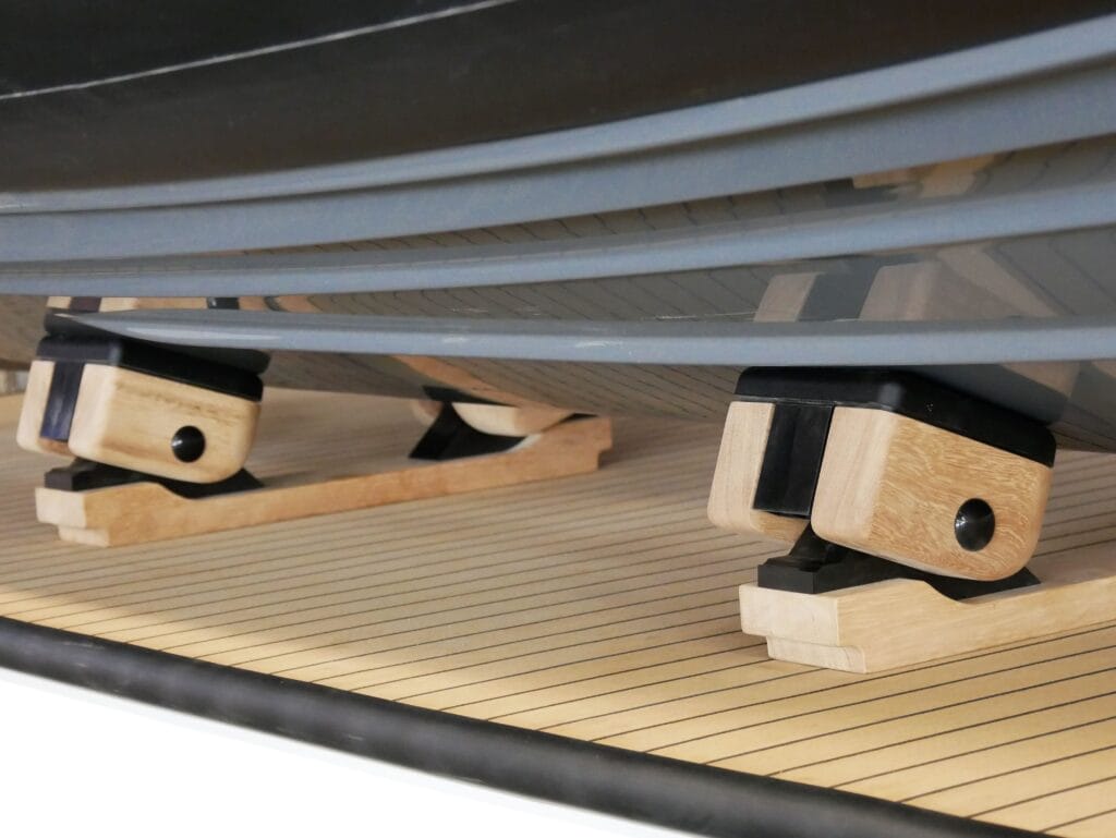 close up shot of chocks under a tender