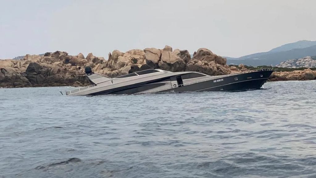 Partially submerged yacht