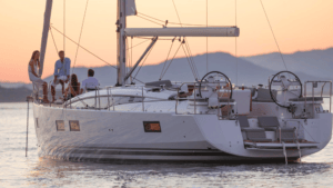 A sailing yacht in the sunset