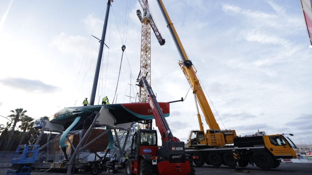 New Zealand boat prior to crane accident during America's Cup