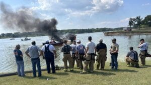 Boat fire on Oklahoma Lake