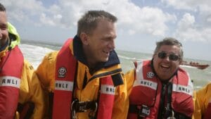 Daniel Craig in RNLI boat with crew