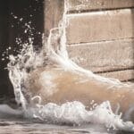 Breaking waves against a wall in Southwold.