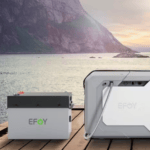 Two boxes on a pontoon which form the EFOY range of fuel cell power generators. EFOY fuel cells use Direct Methanol Fuel Cell (DMFC) technology