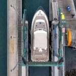 Aerial view of boat in dock