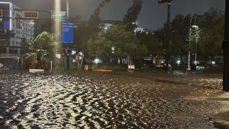 Deep water ripples across road in Tampa, home of IBEX