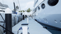 A boat moored at a marina