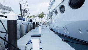 A boat moored at a marina