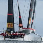 Two AC40s race on foils
